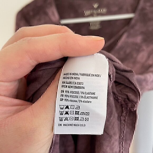 AMERICAN EAGLE Soft Sexy T Tie Dye Faux Wrap Top Purple Surplice Long Sleeve S - Picture 9 of 12